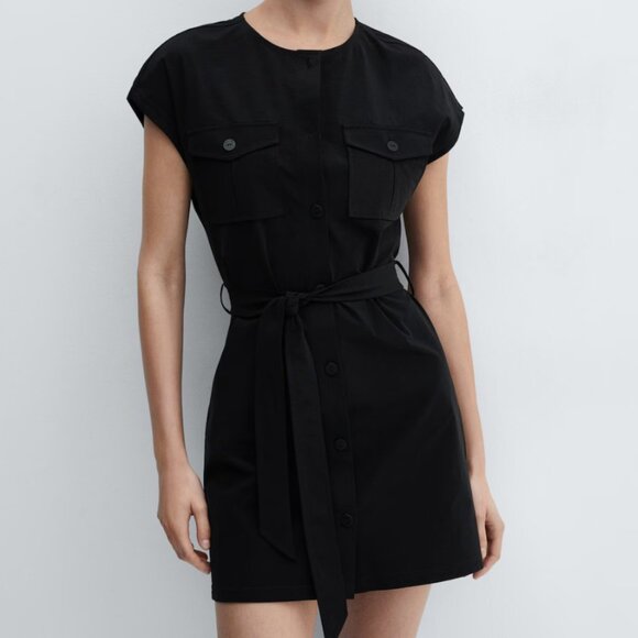 Mango Cap-Sleeve Dress with Belt - NWT | sz S - Picture 1 of 4